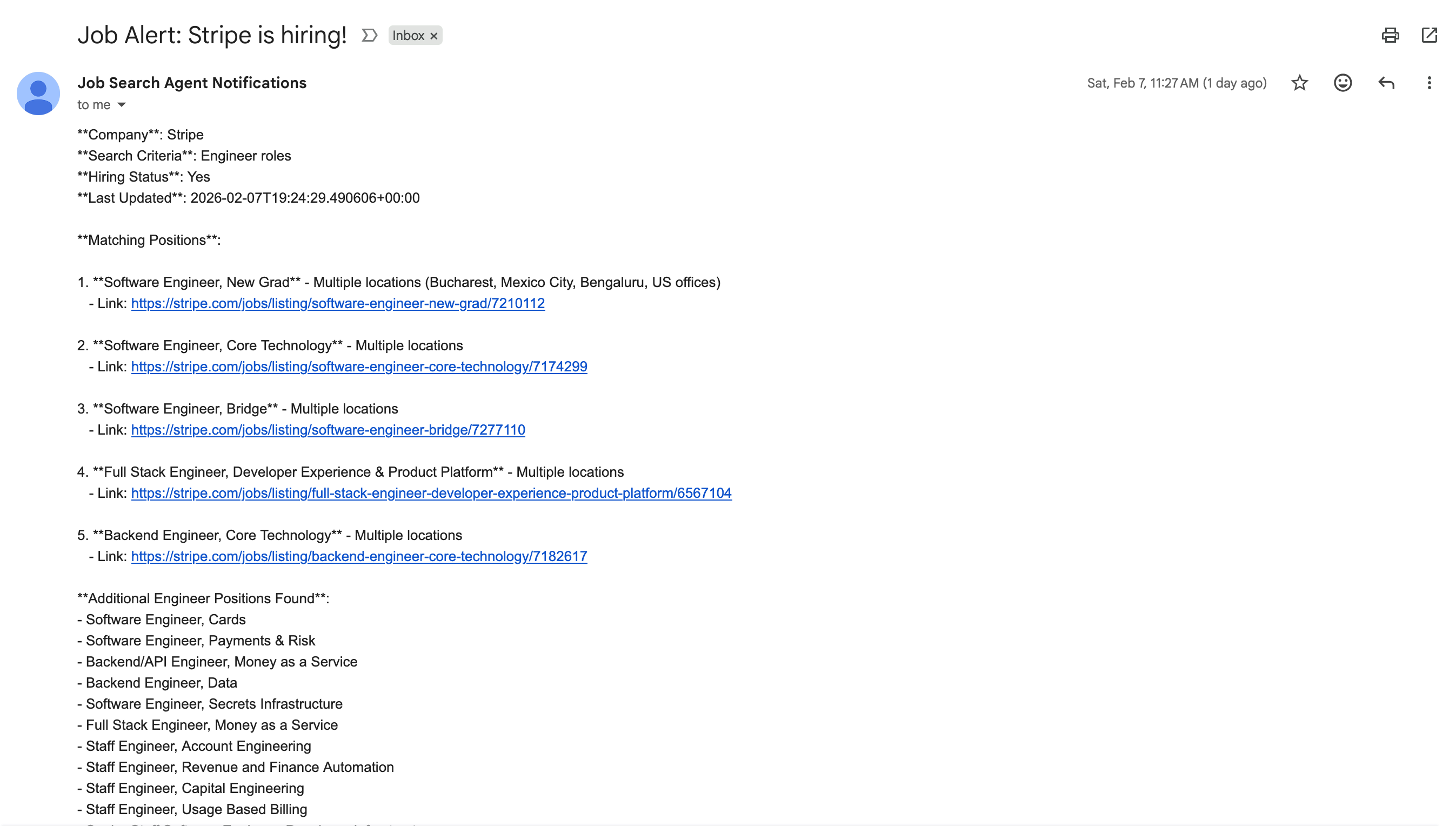 Job Search Results Email