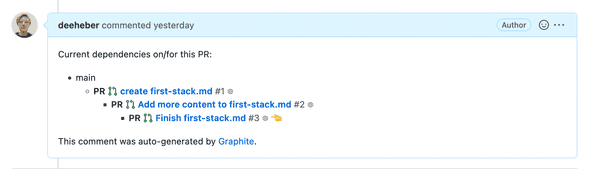 PR comment of a stack